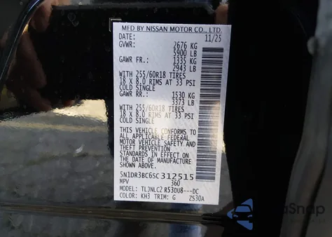 2025 Nissan Pathfinder Sv 4Wd z USA, uszkodzony, nr VIN 5N1DR3BC6SC312515